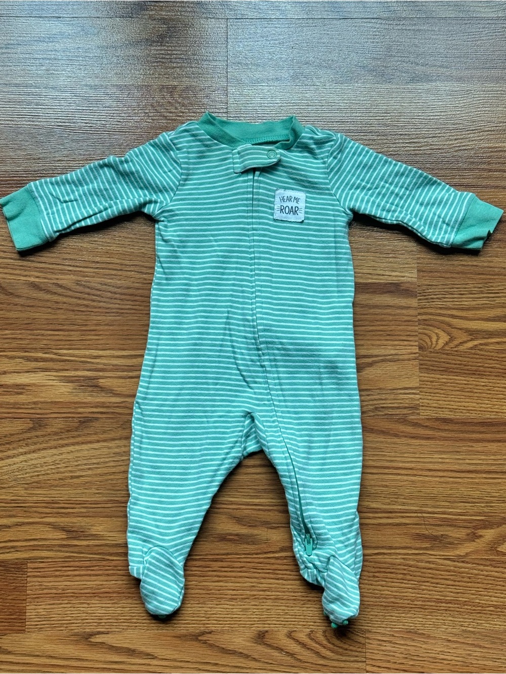 Striped Green Footed One-Piece Pajamas for Kids - Hear Me Roar Patch